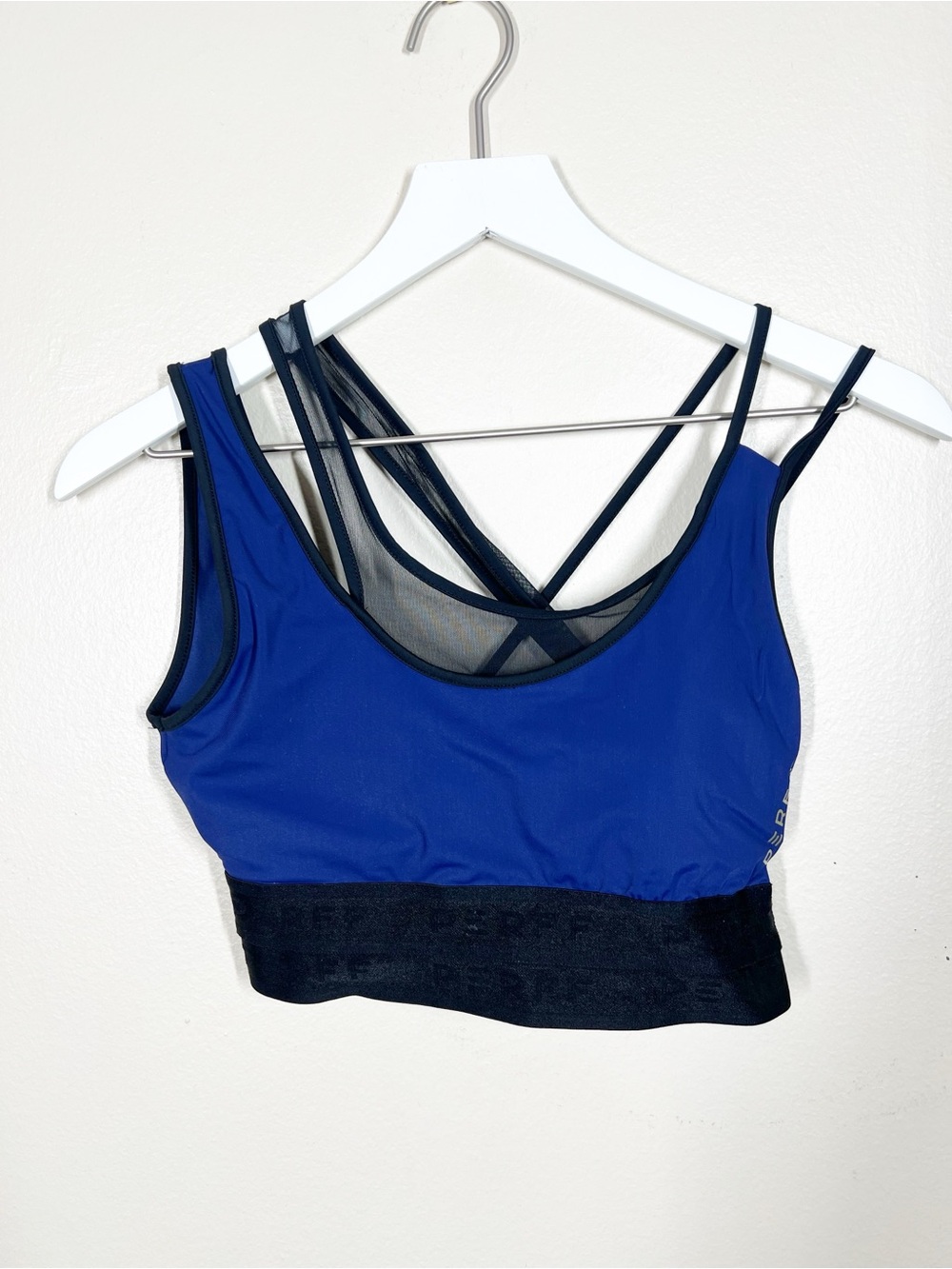 Perff Studio Womens Blue Strappy Mesh-Back Sports Bralette Size Small